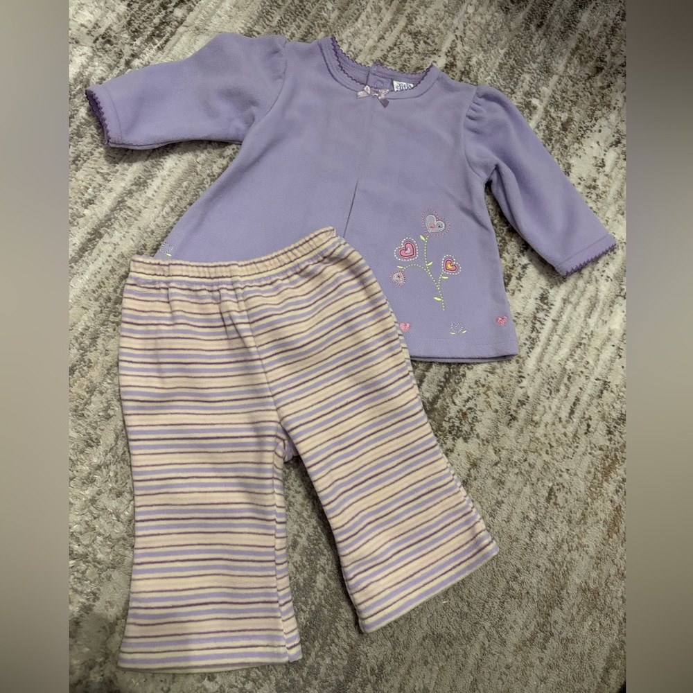 Purple Baby Fleece Outfit with Floral Embroidery